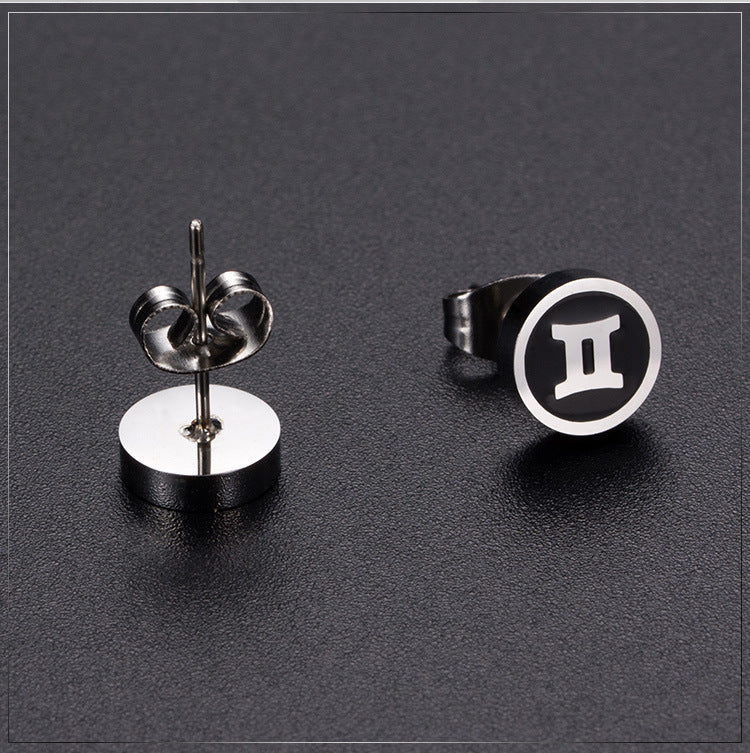 Titanium Steel Twelve Constellation Stud Earrings for Men