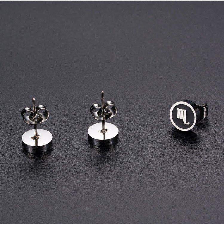 Titanium Steel Twelve Constellation Stud Earrings for Men