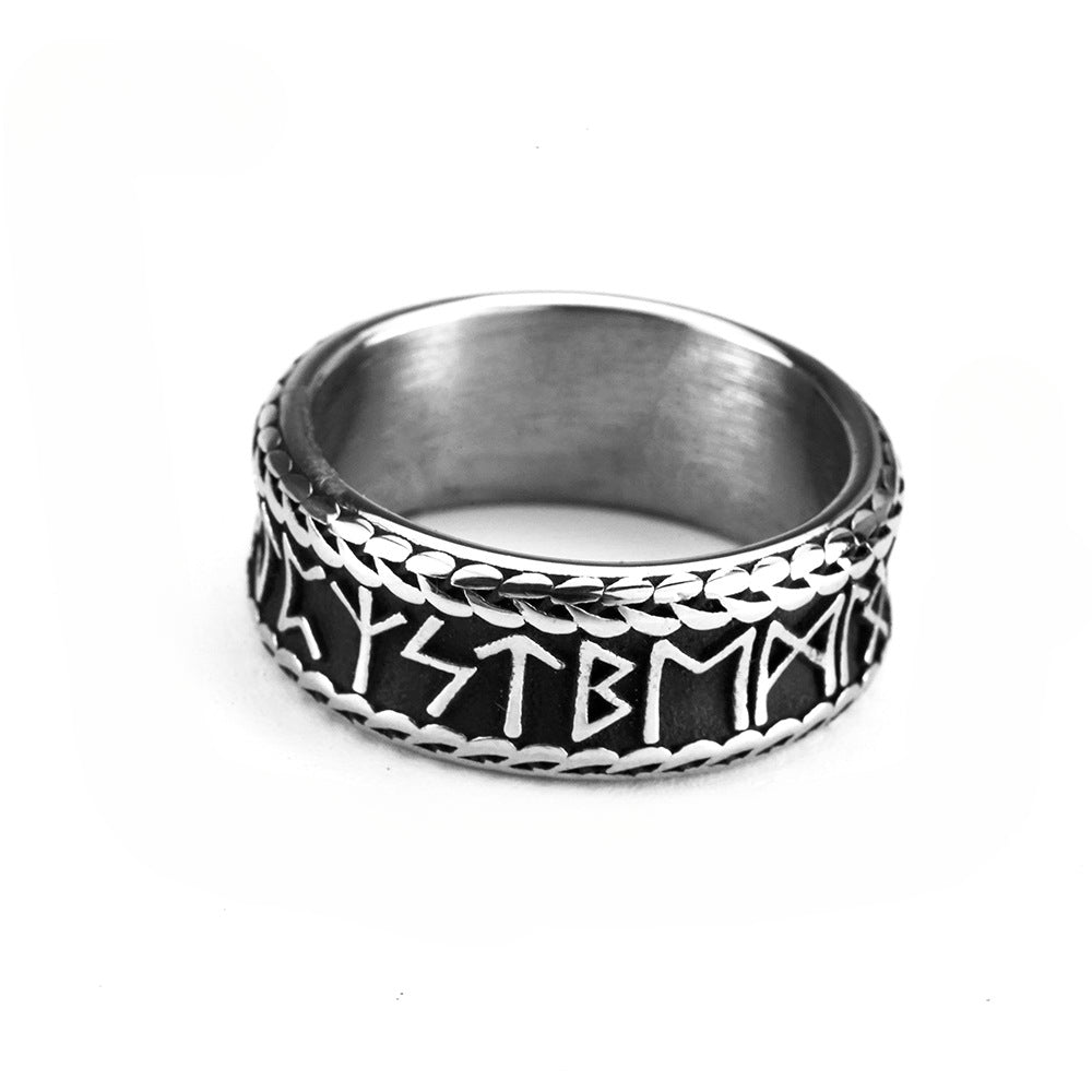 European And American Jewelry Wholesale Men's Titanium Steel Ring Retro Viking Rune Ethnic Style