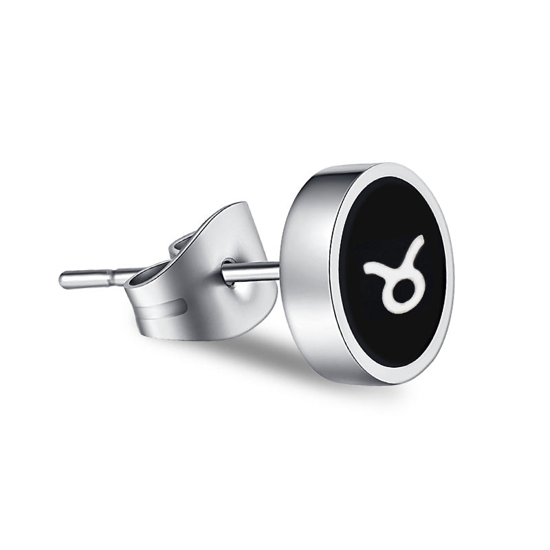 Titanium Steel Twelve Constellation Stud Earrings for Men