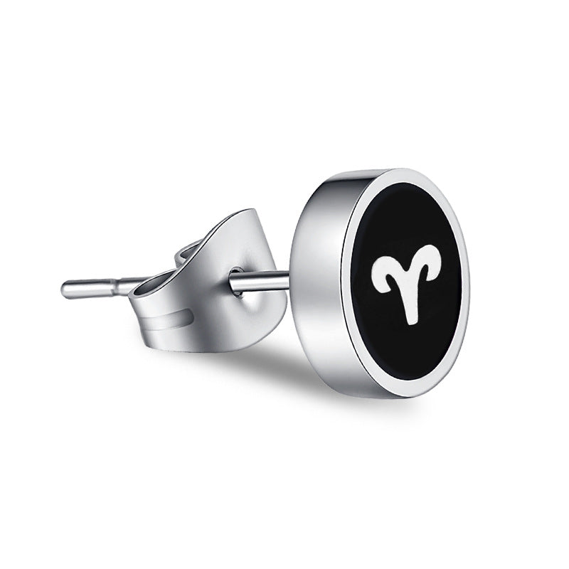 Titanium Steel Twelve Constellation Stud Earrings for Men