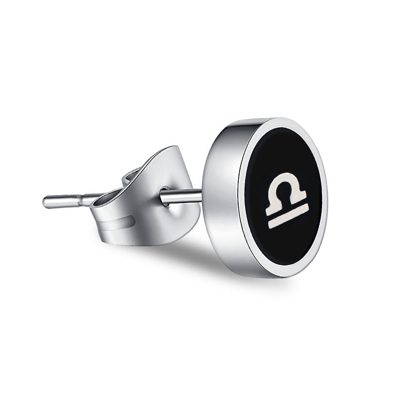 Titanium Steel Twelve Constellation Stud Earrings for Men