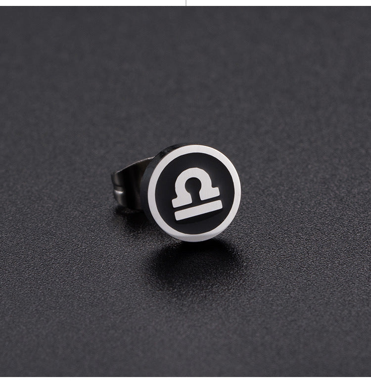 Titanium Steel Twelve Constellation Stud Earrings for Men