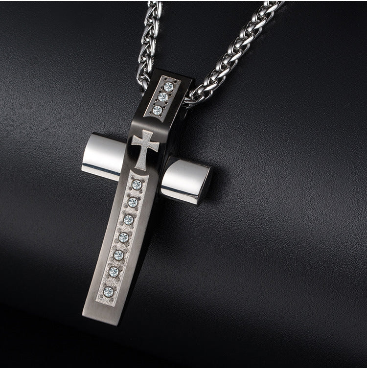 Zircon Cross Pendant — Four Colors, Chain Optional