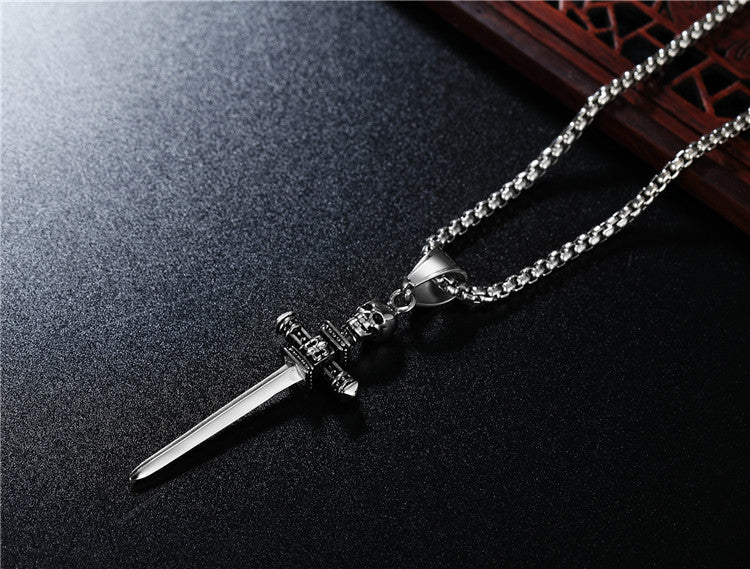 Skull Cross Sword Titanium Steel Pendant Necklace