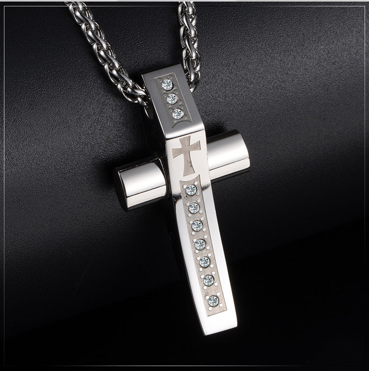 Zircon Cross Pendant — Four Colors, Chain Optional