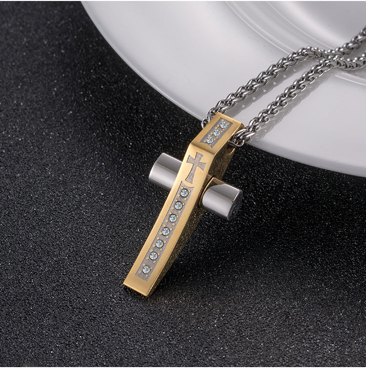 Zircon Cross Pendant — Four Colors, Chain Optional