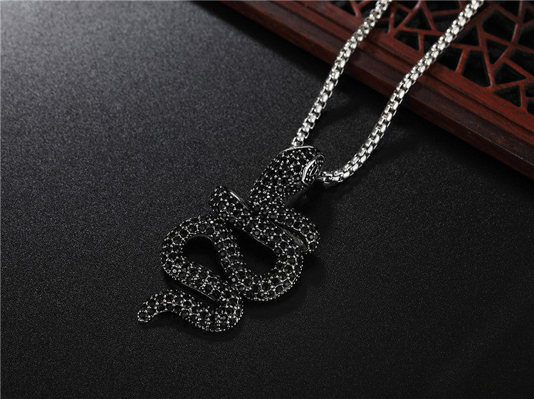 Planderful Unisex Titanium Steel Pendant Necklace With Retro Zircon Snake Charm And Personalization
