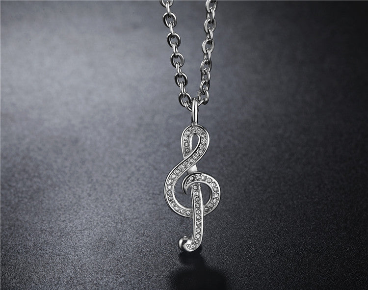 Music Note Pendant Necklace Titanium Steel Premium Unisex With Zircon Accent Planderful For Men And Women