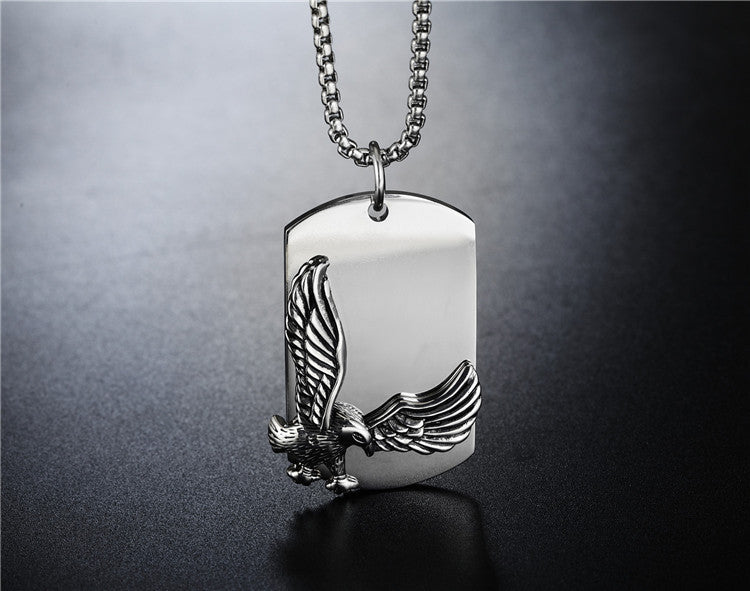 Planderful Titanium Steel Necklace Pendant With Bold Eagle Retro Punk Army Style Unisex Protection Statement
