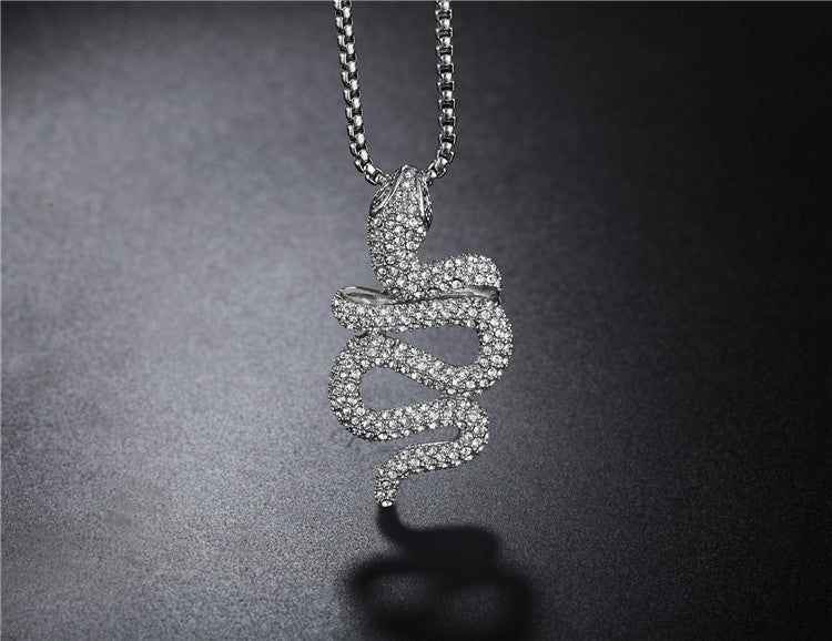 Planderful Unisex Titanium Steel Pendant Necklace With Retro Zircon Snake Charm And Personalization