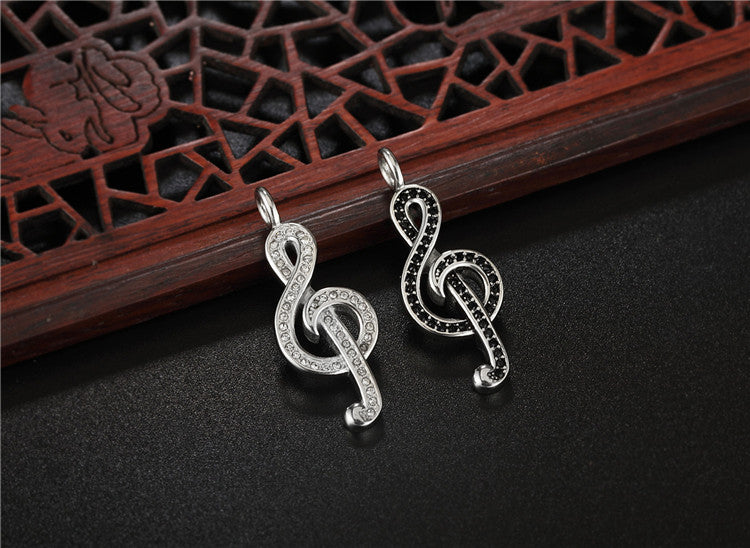 Music Note Pendant Necklace Titanium Steel Premium Unisex With Zircon Accent Planderful For Men And Women