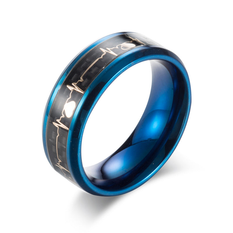 Stainless Steel Electrocardiogram Carbon Fiber Ring – Heartbeat Men's – Men's