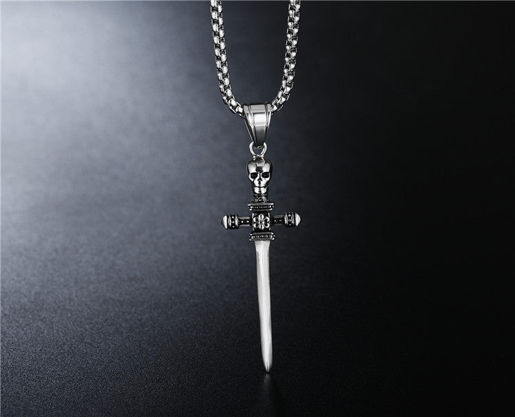 Skull Cross Sword Titanium Steel Pendant Necklace