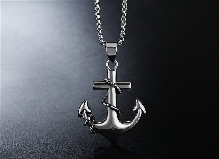 Planderful Durable Titanium Steel Navy Anchor Pendant Necklace For Unisex Retro Punk Style
