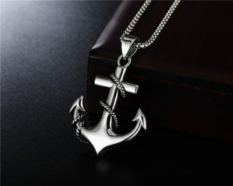 Planderful Durable Titanium Steel Navy Anchor Pendant Necklace For Unisex Retro Punk Style