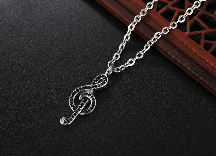 Music Note Pendant Necklace Titanium Steel Premium Unisex With Zircon Accent Planderful For Men And Women