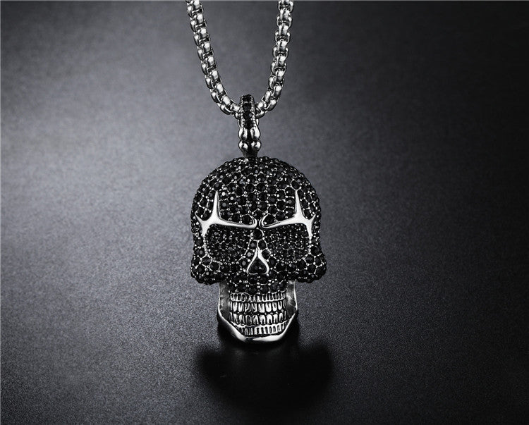 Zircon Skull Titanium Steel Pendant Necklace
