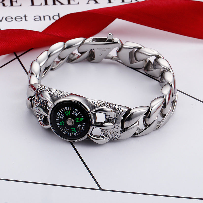 Men's Retro Compass Bracelet - European and American Hipster Fashion Jewelry for Outdoor Adventures
