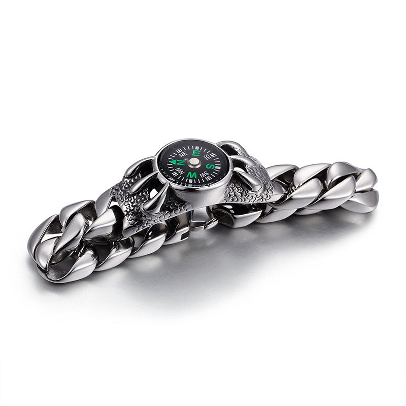 Men's Retro Compass Bracelet - European and American Hipster Fashion Jewelry for Outdoor Adventures