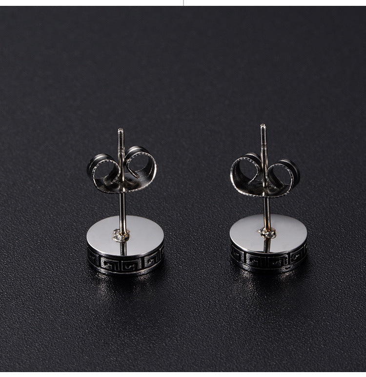 Guochao's New Titanium Steel Great Wall Pattern Earrings for Men