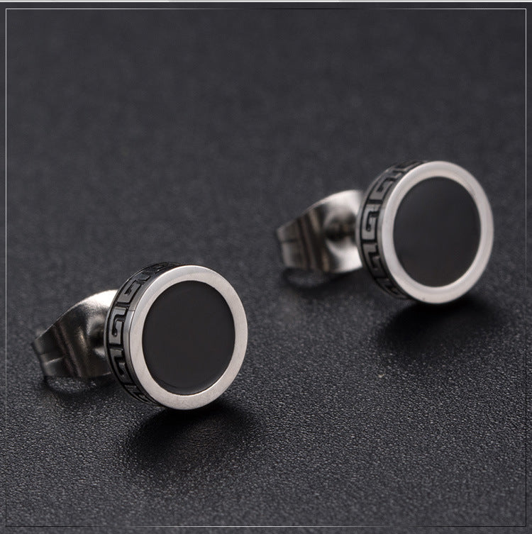 Guochao's New Titanium Steel Great Wall Pattern Earrings for Men