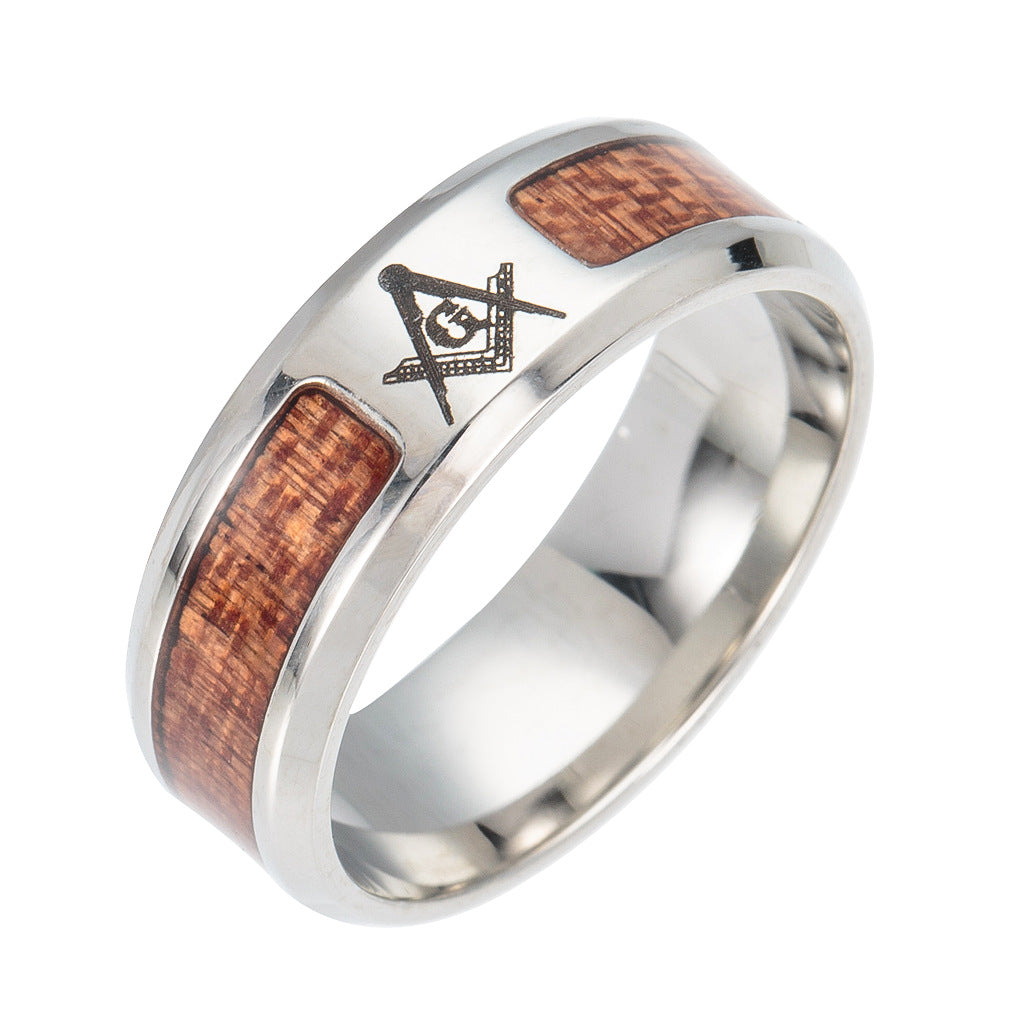 Stainless Steel Acacia Wood Grain Tree of Life Ring - Men's Fashion Jewelry