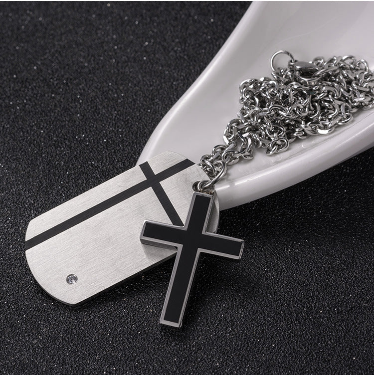 Titanium Steel Cross Pendant Korean Men's Two-in-One Necklace