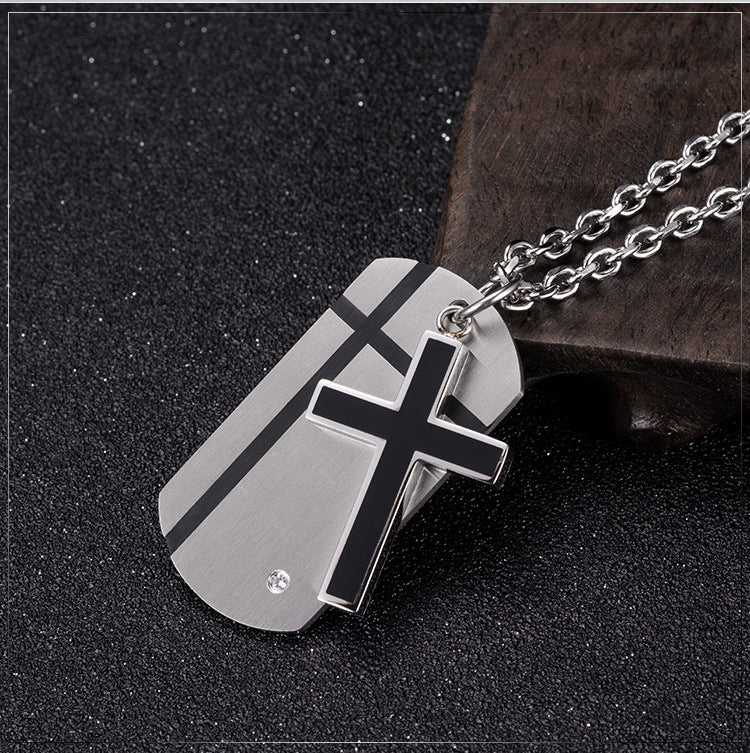 Titanium Steel Cross Pendant Korean Men's Two-in-One Necklace