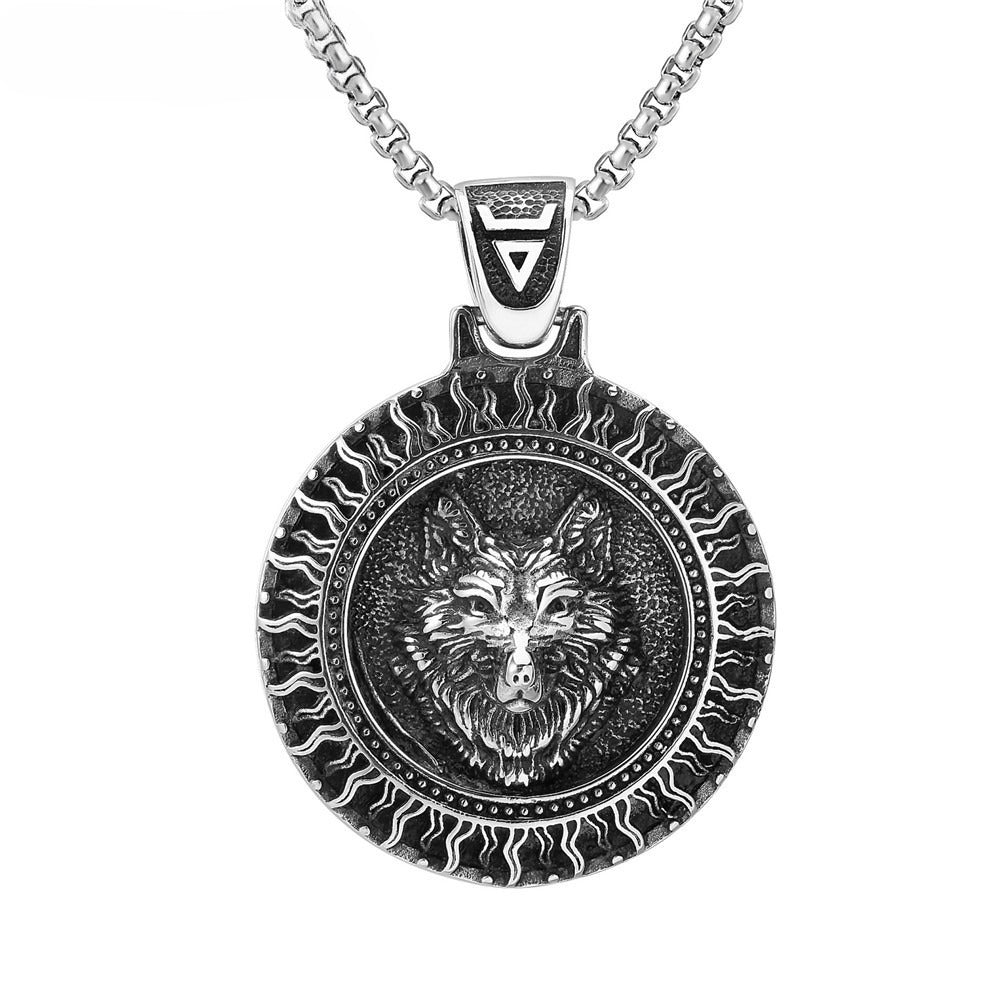 Planderful Viking Wolf Head Pendant Personalized Unisex Titanium Steel Necklace For Protection