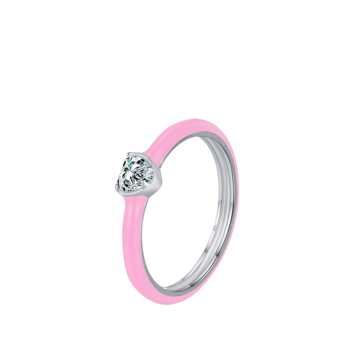 925 Sterling Silver Heart Enamel Zircon Ring