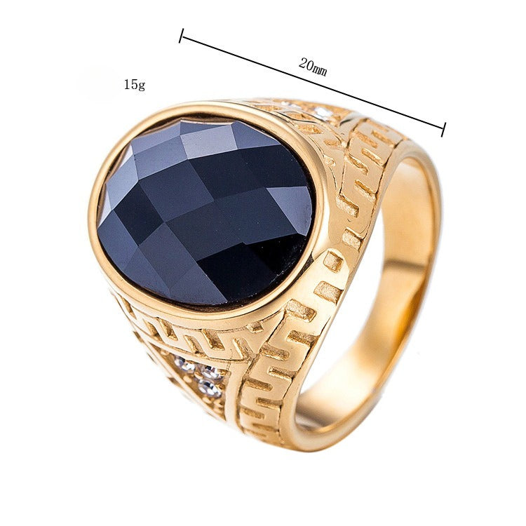 Planderful Gold Plated Retro Zircon Titanium Steel Ring For Unisex Protection Statement