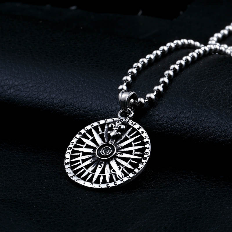 Titanium Steel Retro Pendant Necklace for Men and Women - European and American Compass Design