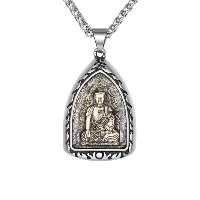 Titanium Steel Necklace – Elegant Buddha Zodiac Pendant For Men With Spiritual Charm