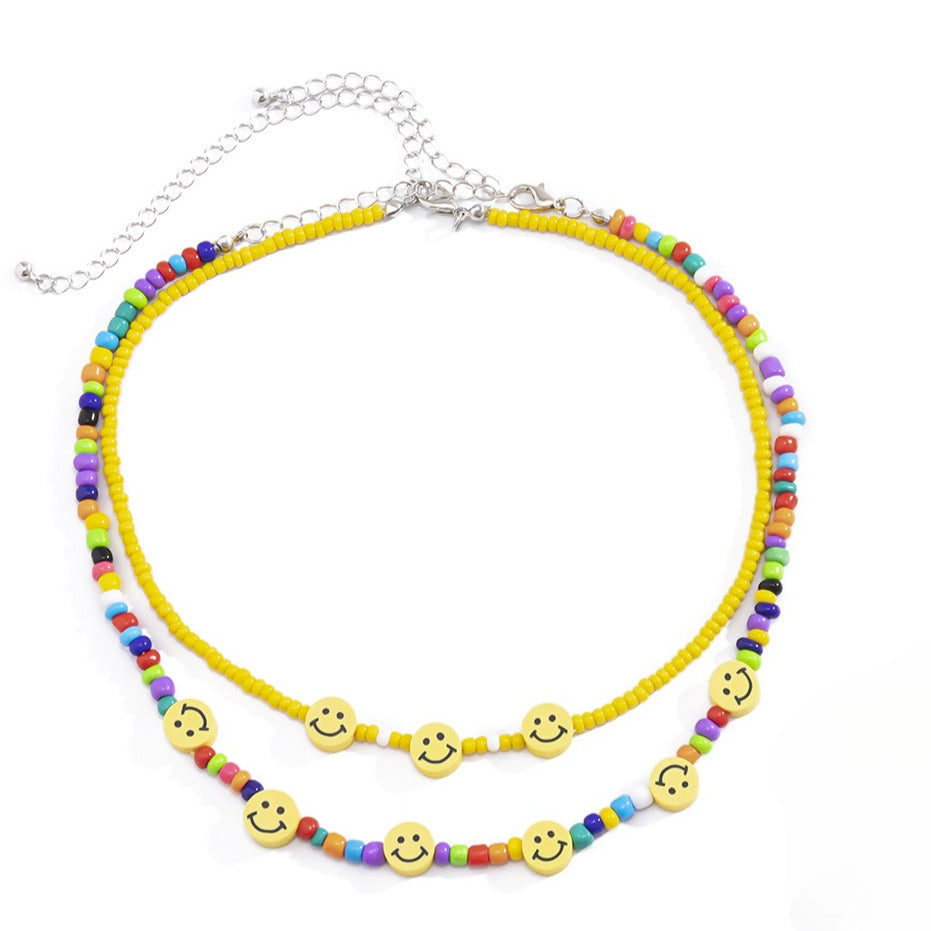 Planderful Vienna Verve Necklace For Women Geometric Beaded Jewelry With Colorful Smileys And Punk Edge