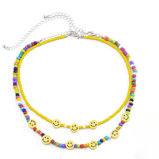 Planderful Vienna Verve Necklace For Women Geometric Beaded Jewelry With Colorful Smileys And Punk Edge