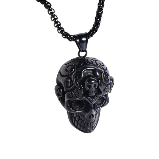 Personalized Multi-Color Skull Pendant Necklace for Men - Retro Punk Stainless Steel Design