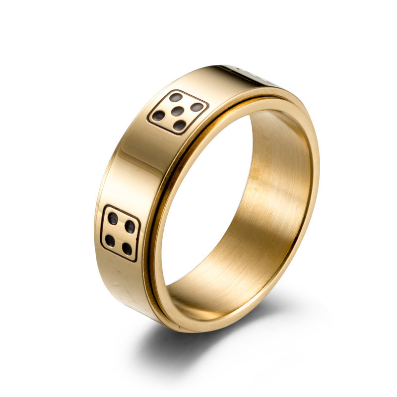 Mahjong Dice Rotatable Dice Ring Stainless Steel Gold-Plated