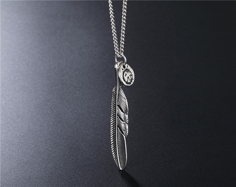 Titanium Steel Feather Pendant Necklace Unisex For Men And Women Planderful Protection Statement