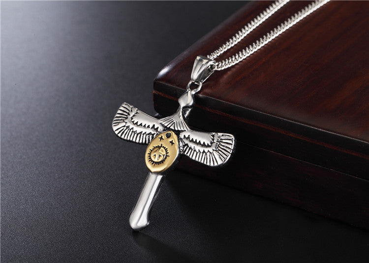 Eagle Wings Pendant Necklace Titanium Steel Unisex Bold Protection Charm Planderful For Men And Women
