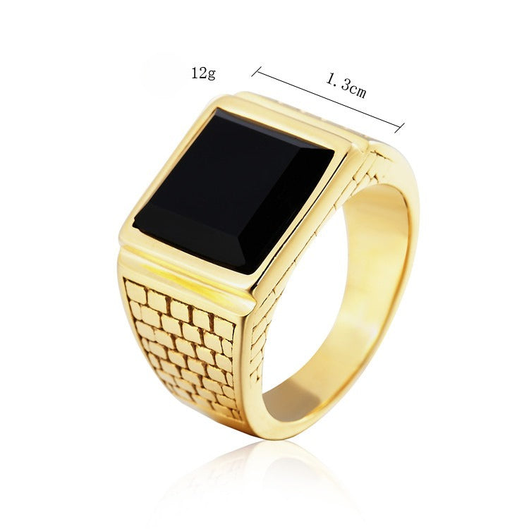 Planderful Black Agate Titanium Ring Gold Plated For Men And Unisex Protection Statement Everyday Genie