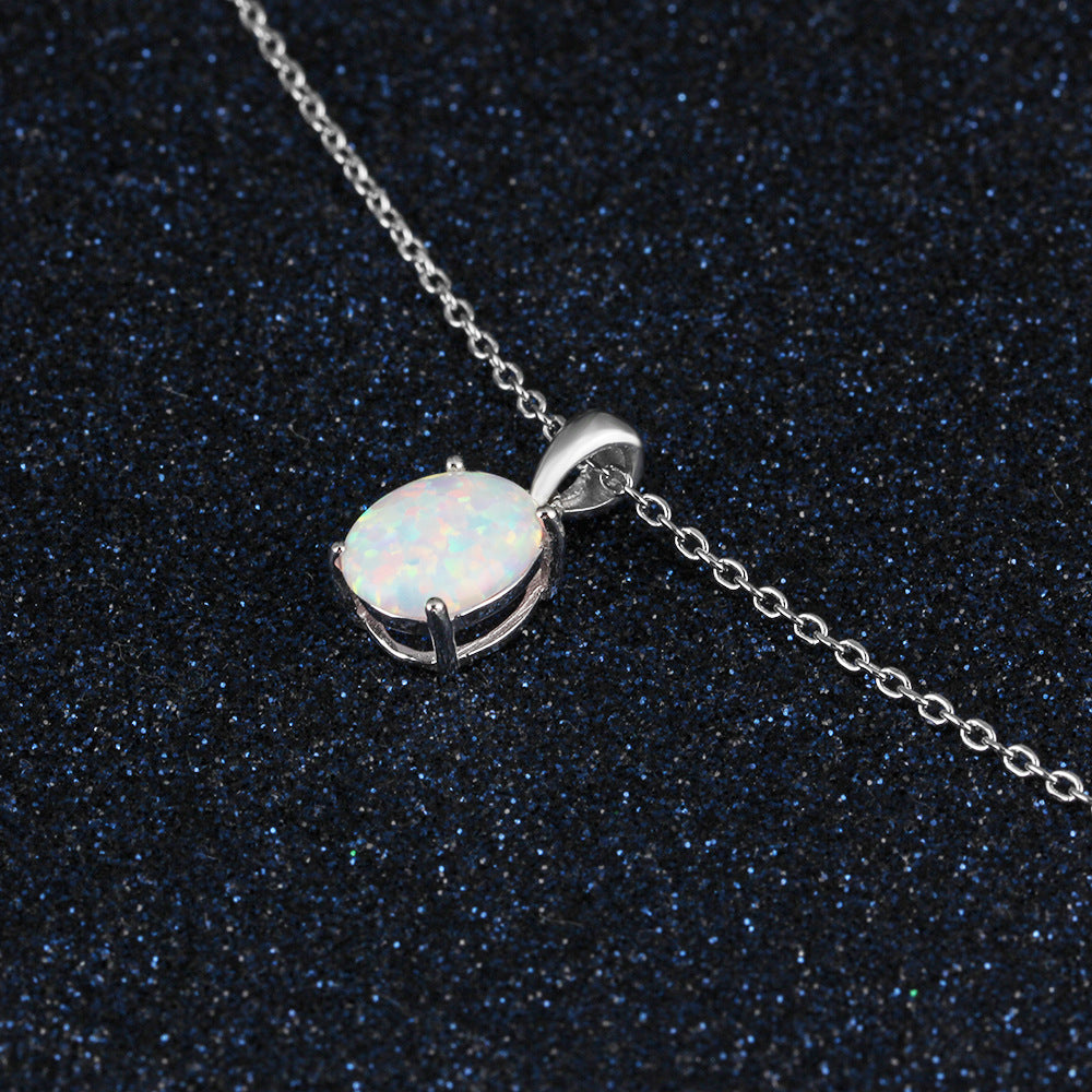 Oval Opal Pendant Sterling Silver Necklace