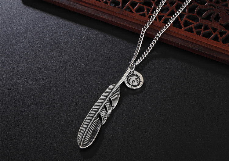 Titanium Steel Feather Pendant Necklace Unisex For Men And Women Planderful Protection Statement