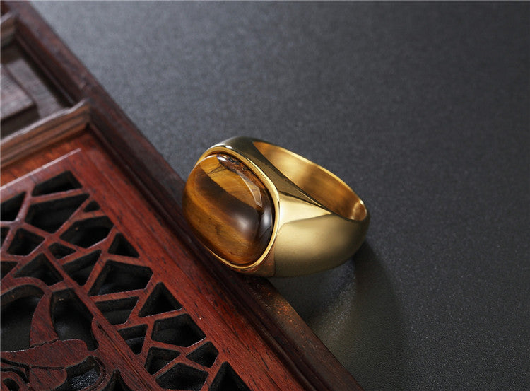 Tiger Eye Ring Titanium Steel For Men And Women By Planderful Retro Unisex Jewelry With Protection Statement