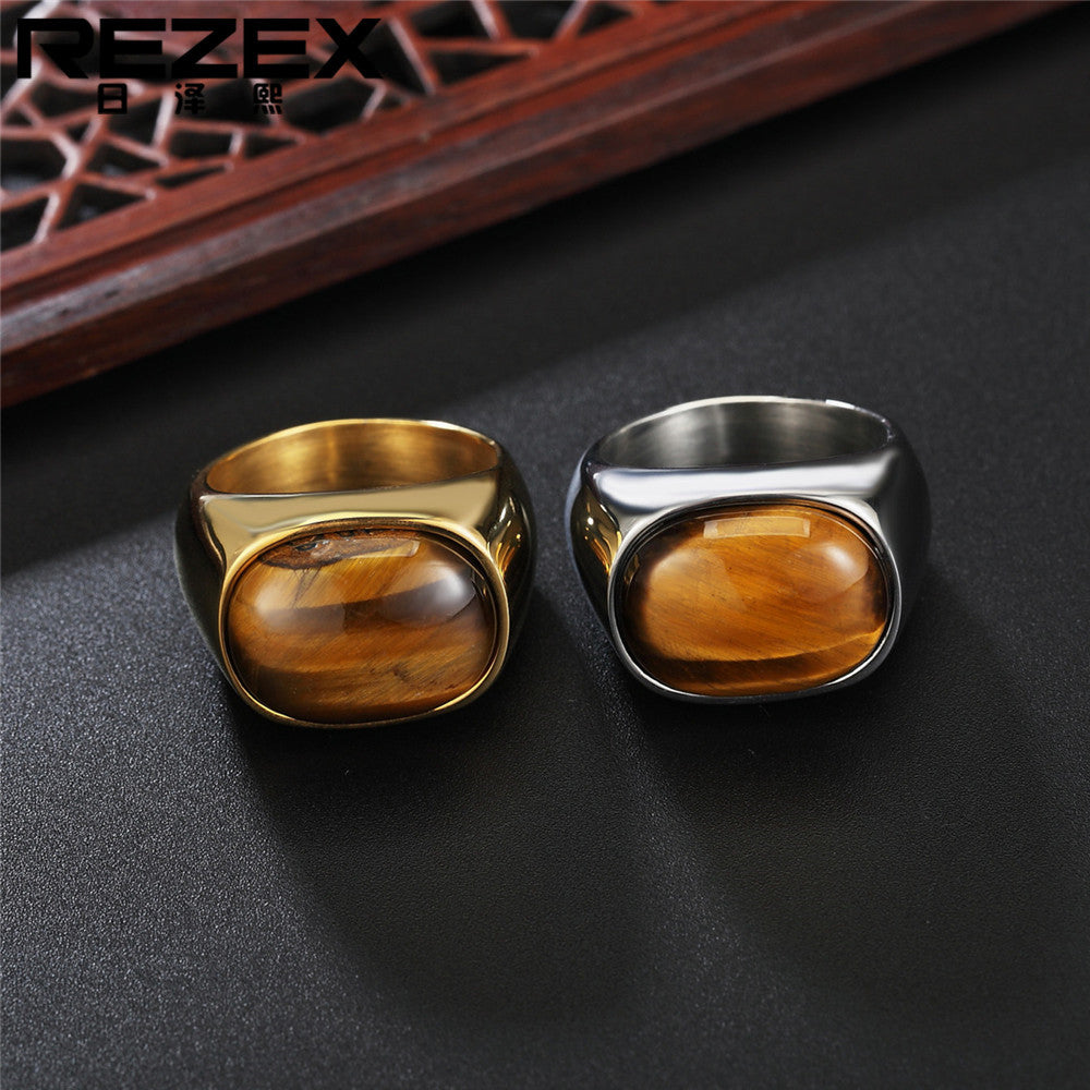 Tiger Eye Ring Titanium Steel For Men And Women By Planderful Retro Unisex Jewelry With Protection Statement
