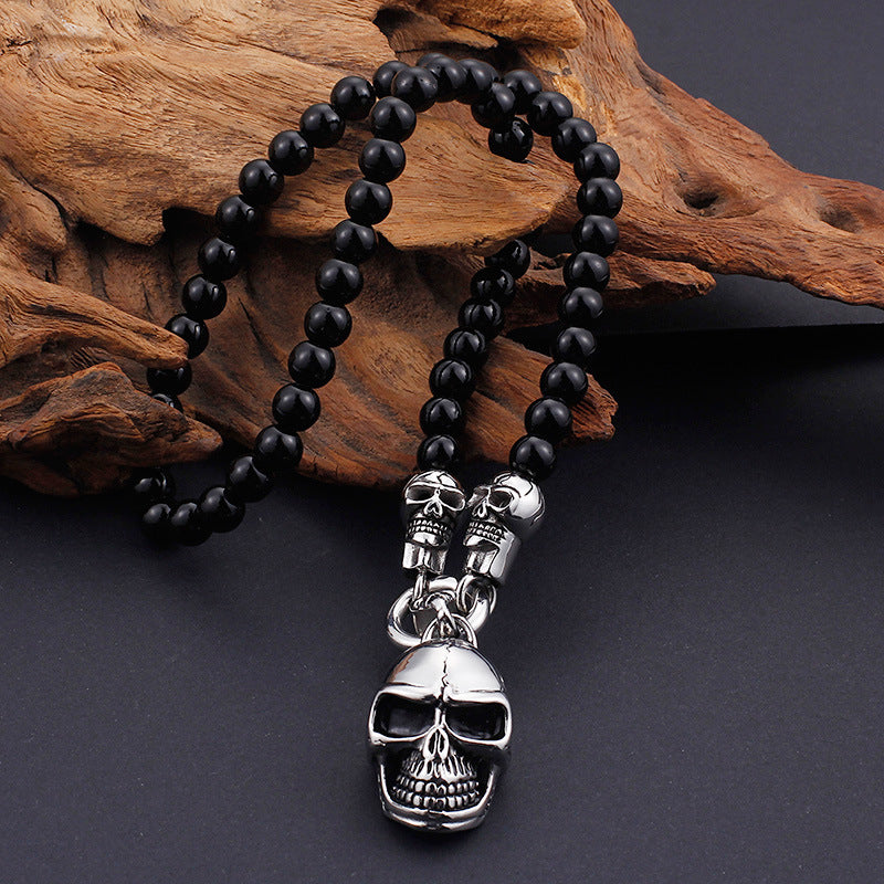 Punk-Inspired Personalized Smiling Skull Pendant Necklace for Men in Titanium Steel