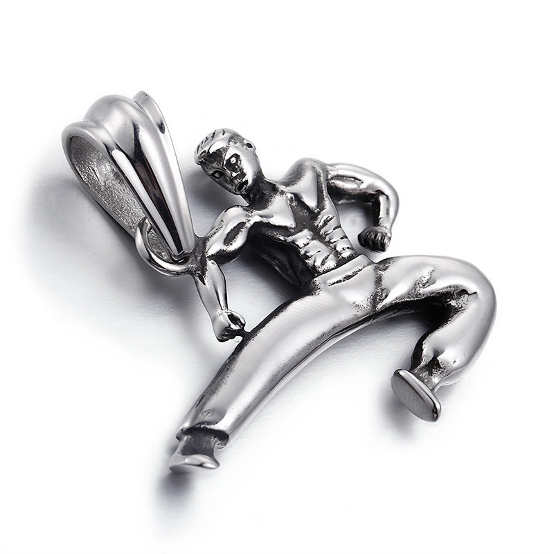 Titanium Steel Kung Fu Master Pendant for Men - Stainless Steel Martial Arts Jewelry