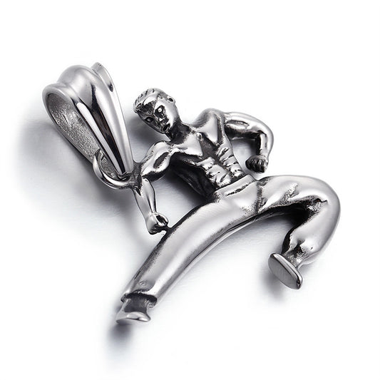 Titanium Steel Kung Fu Master Pendant for Men - Stainless Steel Martial Arts Jewelry