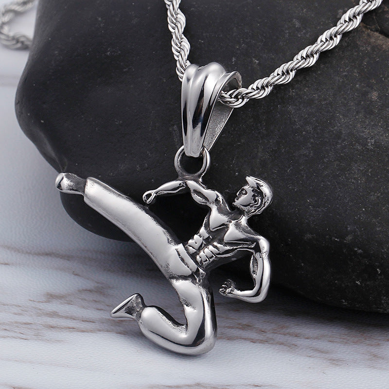 Titanium Steel Kung Fu Master Pendant for Men - Stainless Steel Martial Arts Jewelry