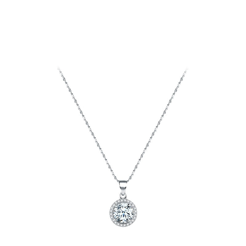 Circular Sterling Silver Pendant Necklace with Zircon Gem